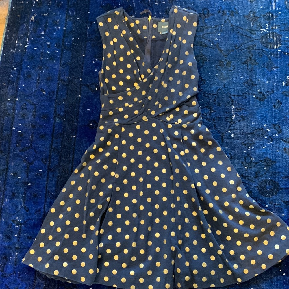 Maeve XS fit and flare gold and navy dress